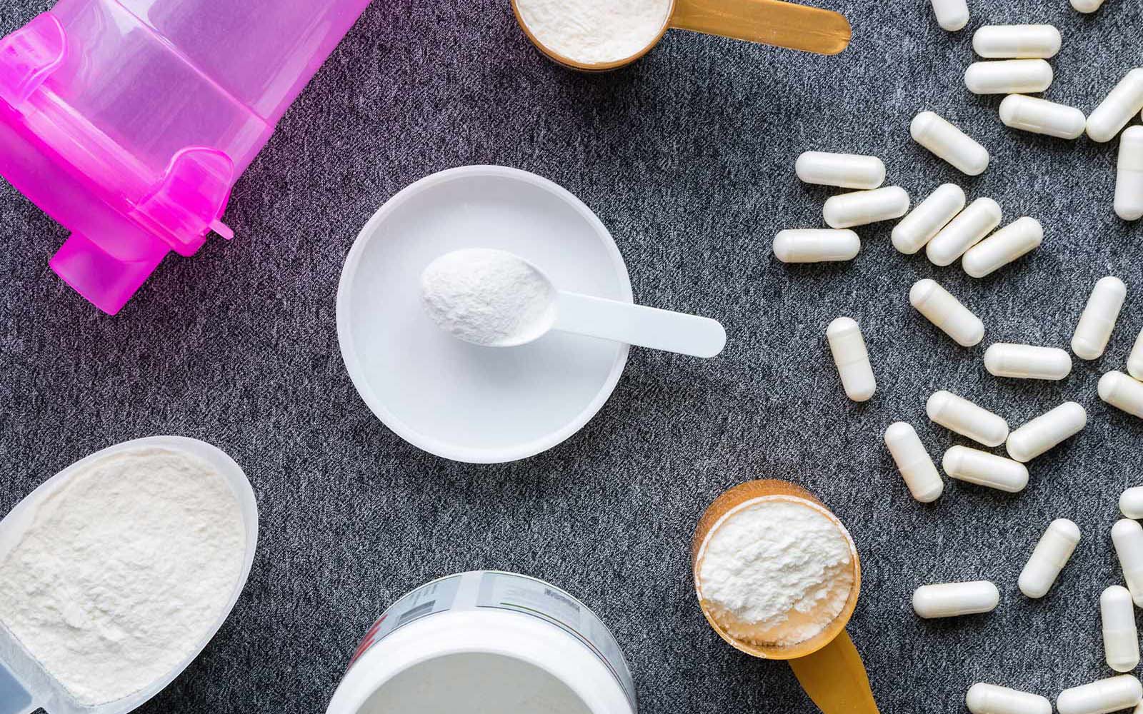 supplements and powders on a counter